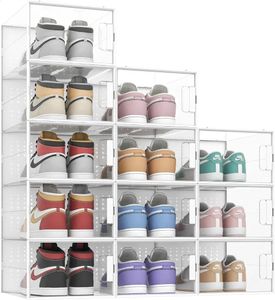 PinkPum XXL Cajas de almacenamiento de organizador de zapatos grandes para el ajuste del armario 14 Contenedores de zapatillas apilables de plástico transparente B 240329