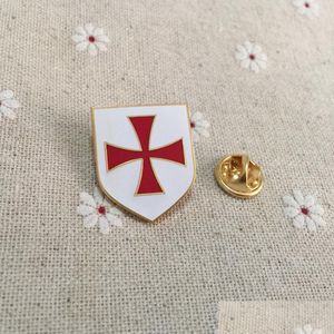 Broches Broches 10Pcs Mason Christian Army Crusader Knights Templar Red Cross White Shield Pins And Badges Masonic Lapel Pin Drop Del Dh7Fa