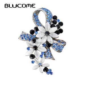 Alfileres Broches Blucome Vintage Broches turcos Flor Bowknot Broche para mujer Bufanda Ópalos simulados Color plata antigua Hijab Pin Bijuterias HKD230807