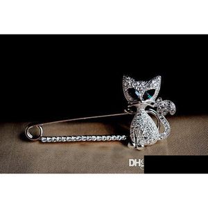 Broches Broches Broche Beautifly Bijoux Corée du Sud Chat Aux Yeux Verts Strass Animal Pin Noël Drop Delivery Bijoux Dhv8J