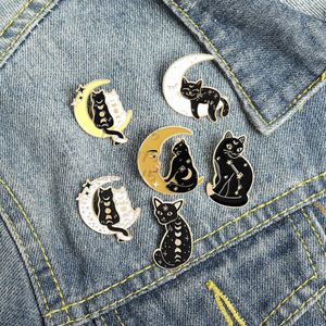 Broches Broches Broches Broche Pour Femmes Hommes Enfants Lune Chat Noir Luxe Émail Mode Robe Manteau Chemise Demin Métal Broche Broches Badges Promotion Cadeau En Gros 2024