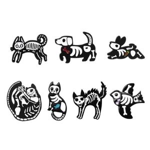 Pins Broches Dibujos animados Animal Esqueleto Creativo Btrasound Imagen Broche para niños 7 unids / set Esmalte Pin Venta al por mayor Perro Gato Conejo Pájaro Me DHVBS