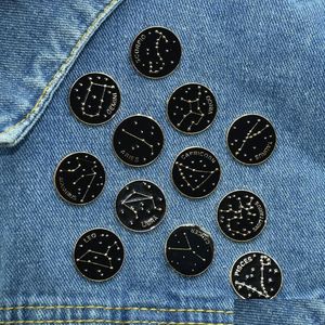 Broches Broches Dessin Animé Noir Badge Rond Constellation Symbole Signification Broches Épingles En Émail Drôle Fashionjewelry Revers Backpa Dhgarden Dhysa