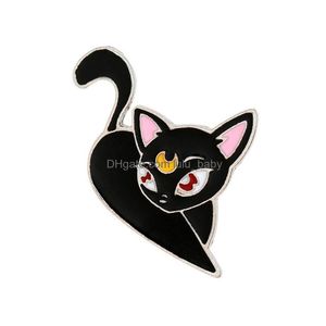 Broches broches Cartoon Broche de chat blanc noir pour garçons Animal Épingle en gros animation créative périphériques badges en métal bijou dhy2g