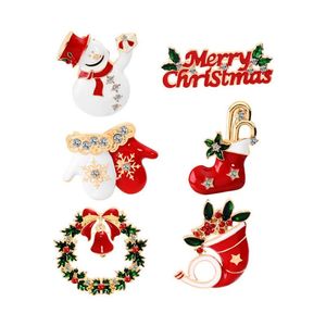 Alfileres, broches Regalo de Navidad Pin de acero inoxidable Lindo gorro de Papá Noel Guante Campana Broche Accesorio Calcetines creativos Donut Caramelo Esmalte Insignia