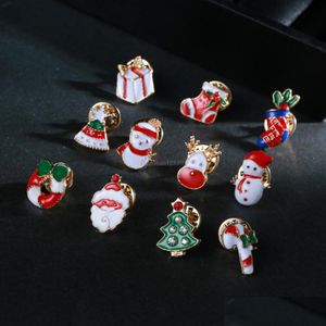 Pins Broches Joyas de Navidad Esmalte Christams Broche Cartoon Santa Tree Snow Mancks Pins Pin de Lapa de la solapa Deli Dhkgb