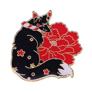 Broches, broches élégantes d'inspiration japonaise Kitsune Wolf Dahlia émail broche broches badge épinglette veste mode bijoux accessoires