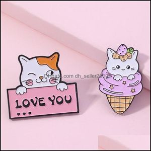 Broches Broches Broches en émail Pin Cartoon Chat Mignon Animal Je T'aime Lettre Badge De Crème Glacée De Luxe Femmes Broche En Gros 1 9Zj E3 Dhguy