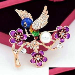 Broches Broches Fantastique Alliage De Ton Or Fantaisie Couleur Émail Belle Broche Oiseau Et Arbre Détaillée Femmes Vêtements Bijoux Accessoires Pour Dh4Xu