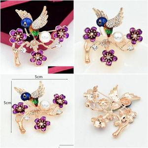 Broches Broches Fantastique Alliage De Ton Or Fantaisie Couleur Émail Belle Broche Oiseau Et Arbre Détaillée Femmes Vêtements Bijoux Accessoires pour Otugp