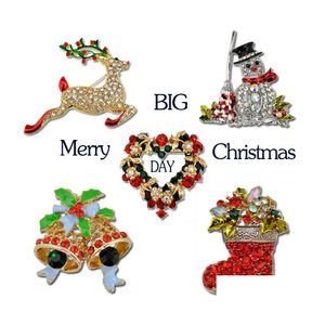 Alfileres Broches Moda 10 Estilos Navidad Señoras Pin Boot Bell Muñeco de nieve Reno Broche Prendedores Trineo Corona Diamante Venta al por mayor China Ot0H3