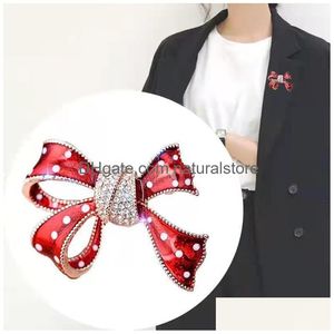 Broches, broches Mode Bowknot Broches Pour Femmes Classique Strass Noeud Noeud Fleur Fête Bureau Broche Broches Cristal Rouge Élégant Sca Dhci5