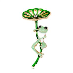 Alfileres, broches Moda Esmalte verde Hoja de loto Cuter Rana Broche Regalos para mujeres Niño Alfileres de cristal Accesorios de joyería de boda
