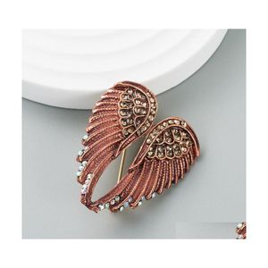Alfileres Broches Joyería de moda Broche de ala de ángel retro Incrustaciones de diamantes de imitación Entrega directa Dhqig