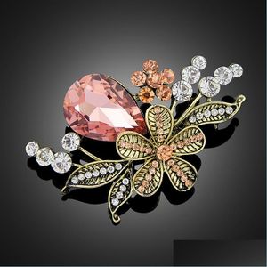 Alfileres Broches Grandes Vintage Colorf Cristal Flor Planta Broche Alfileres Para Boda Nupcial Fiesta Ramo Diy Accesorios Ae103 Drop Del Dhtiy