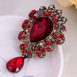 Broches Broches Nouvelle goutte d'eau grand moyen cristal strass broche bijoux pour femmes grande broche en verre rouge bijoux de mariage pour femmes cadeau 231206