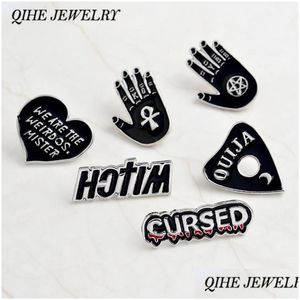 Pins Broches Pins And Witch Cursed Ouija We Are The Weirdos Mister Black Pin Set Metal Heart-Shaped Letters Goth Punk Jewelry Drop Dhttd