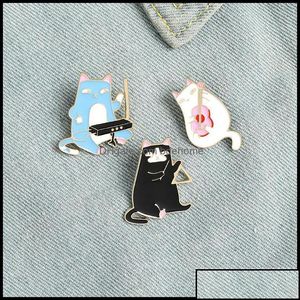 Pins Broches Pins Broches Bijoux Mignon Musique Chat Animal Cartoon Émail Pin Pour Femmes Fille Mode Métal Vintage Badge En Gros G Otw6R