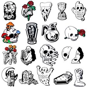 Pins Broches Skl Spooky Skelet Emaille Set Horror Goth Bloem Broche Leuke Mini Revers Voor Vrouwen ameUi