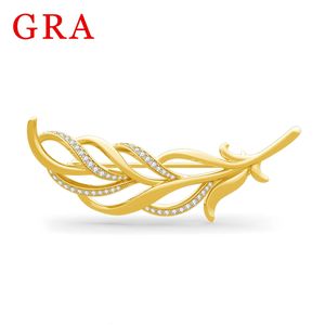 Broches Broches Szjinao broches de feuille d'or jaune pour les femmes avec certificat brillant fête de luxe concepteur bijoux femme cadeau vente 231204