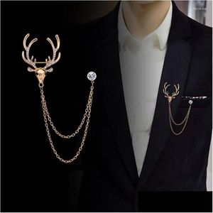 Pines Broches Borla Pequeño Ciervo Con Cadena Joyería Solapa De Lujo Para Hombre Trajes Para Mujer Camisa Collar Botón Broche Pin Accesorios Marc22 Dr Dhnot