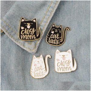 Alfileres Broches Vintage Estilo punk Perro Gato Broche Señora Metal Kawaii Esmalte Pin Insignia Botones Camisa Chaqueta de mezclilla Bolsa decorativa para Wo Dhbry