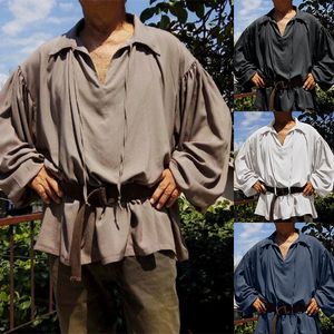 Pirate chemise hommes Halloween médiéval Vampire vêtements thème Costume Cosplay hauts col en V à manches longues Renaissance Blouse