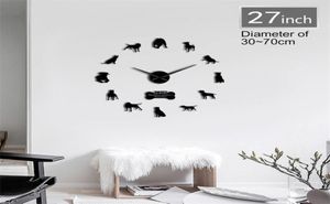Pit Bull Decorative 3D DIY Wall American Staffordshire Terrier Fashion Home Clock With Mirror Numbers Stickers 2012124069021