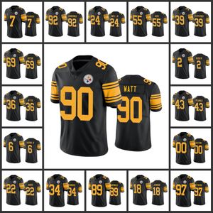 Pittsburgh''Steelers''Men #22 Najee Harris 2 Mason Rudolph 55 Devin Bush 36 Jerome Bettis 90 T.J.Watt Mujeres Jóvenes Negro Color Personalizado Rush Limited Jersey