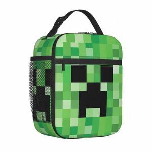 Pixel Art Bolsa de almuerzo con aislamiento para niños Cara Ic Caja de almuerzo Picnic Bolsas de comida portátiles Tote Bolsa de refrigerador de diseño impermeable r39v #