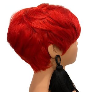 Pixie Cut Short Human Hair Wigs Red Colored Full Lace for Black Women Party Cosplay Brésilien Remy Hair Bob Wig for Black Women