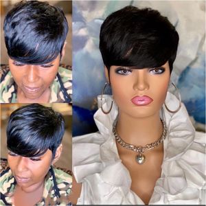 Pixie Cut Perruques de cheveux humains courts Wave Wavy 180Density Full Lace Front Wig Glueless Black Color 100% Peruvian Remy Hair for Women