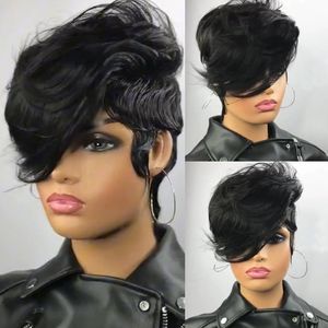 Pixie Cut Wigs for Black Women Hair Humaneless Bob Bob Bob Short Human Hair Wig en couche de dentelle Perruque avant avec frange Natural Straight Full Machine fabriqué 180%
