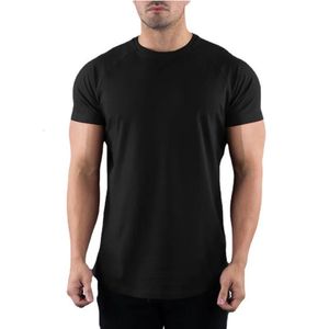 Camiseta de gimnasia a la altura de la camiseta del gimnasio de gimnasio de verano Camiseta de manga corta Camiseta de algodón Slim Fit Bodybuilding Tees Tops 240410