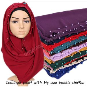 Pearl Hijab Scarf Bufanda Burbuja Bubble Chalas Solid Color Moda Hijab Pashmina Muslim Verano Bandana 180 * 85cm