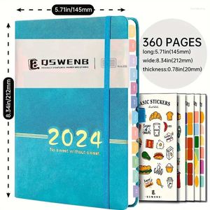 Agenda du calendrier du planificateur 2024 Journal anglais English Notebook avec 5 autocollants d'étiquette Journal hebdomadaire Daily Notebook Office School