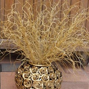 Planta de hierba de 46Cm de largo, adornos navideños dorados de simulación, flores artificiales brillantes para decoración del hogar