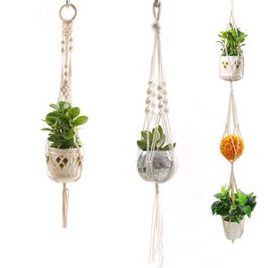 Cintre pour plantes Corde en coton naturel Crochet Panier Pot de fleurs Porte-filet Conteneur Panier Suspendu Pots de fleurs Décoratif Multi Design