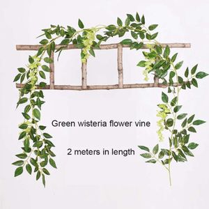 Planta colgante de cuerda de 2M, vid de simulación de glicina, fondo de pared para boda, decoración del hogar, flor de seda Artificial de ratán