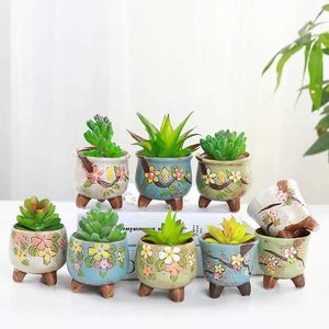 Planteurs Pots 9 Pots de fleurs multicolores peints à la main Mini Cerrac Home Balcon Balconie Plant Plante Jardin Q240429