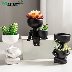 Pots de fleurs Creative mignon Imitation humanoïde Pot de fleur en céramique succulente planteur artisanat Vase décoration de la maison cadeau personnalisé en gros 230329