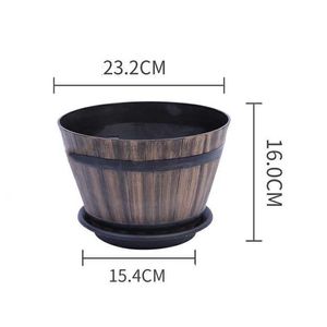 Pots de fleurs Pot de fleur tonneau en bois résine Pot de fleurs créatif en plastique vert plantation Pot de fleurs maison bureau jardin décor planteur