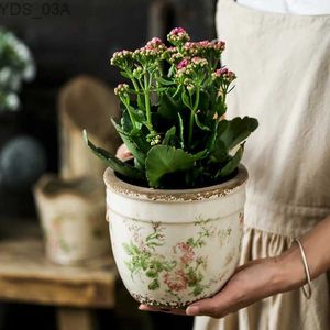 Planters Pots French Retro Vintage Pink Rose Ceramic Flower Pots Horticultural Flowers Green Plants Hydroponic Decorations YQ231117