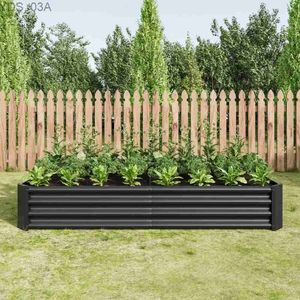 Macetas Macetas Jardinera Cama de jardín elevada Caja de metal pesado grande para exteriores Kit de acero para verduras Flores Hierbas Suministros de jardín plateados 240325