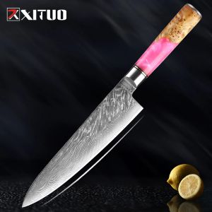 Planters Xituo Cuchillo de Chef Damasco de 8 pulgadas, Resina Rosa, Diosa Elegante, Cuchillo de Regalo de Cocina Especial, Cuchillo japonés afilado de Alta Calidad para Cortar en casa