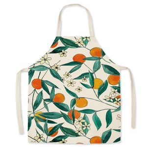 Delantal de cocina con estampado de plantas para mujer, babero de lino, adultos, niños, sin mangas, delantales con estampado Floral, herramientas para cocinar en casa y hornear WLY BH4587