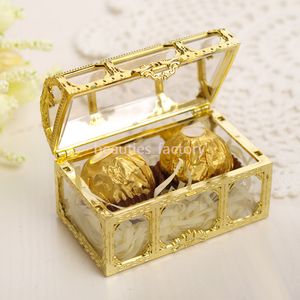 Caja de dulces de plástico dorado Almacenamiento romántico delicado Envoltura de regalo Cajas de favores de boda Suministros para fiestas Tamaño mediano dorado o plateado