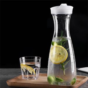 Jarra de jugo de plástico Botella de agua transparente para té helado Vino Dispensador de bebidas Olla con tapa Vasos 220329