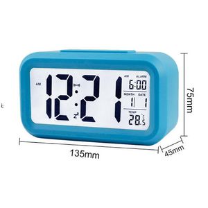 Plastique Muet Réveil LCD Horloge Intelligente Température Mignon Photosensible Chevet Numérique Réveil Snooze Veilleuse Calendrier RRF13621
