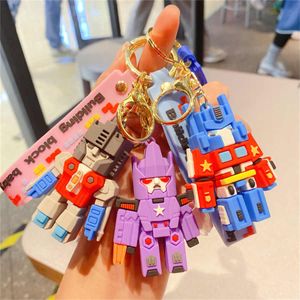 LLavero de bloques de construcción de Transformers de plástico, muñeco bonito Optimus Prime, llavero de juguete, colgante, decoración del hogar